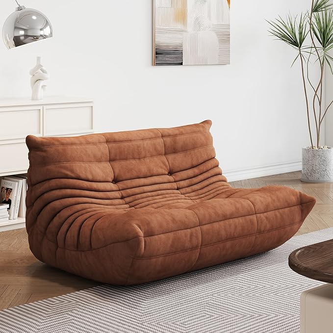 Bean Bag Chair - Corner Sofa, Fireside Chair Bean Bag Sofa Large Bean Bag Chair for Adults,Fireside Floor Couch for Living Room, Bedroom, Gaming (Yellow, Single) (Brown, Loveseat)