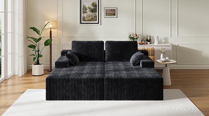 79" Chaise Lounge Chair Indoor, Oversized Double Corduroy Comfy Boneless Loveseat Sleeper Sofa Reading Chairs Cloud Couch Bed,Deep Seat, Wide Armrest,No Assembly Required for Living Room, Bedroom