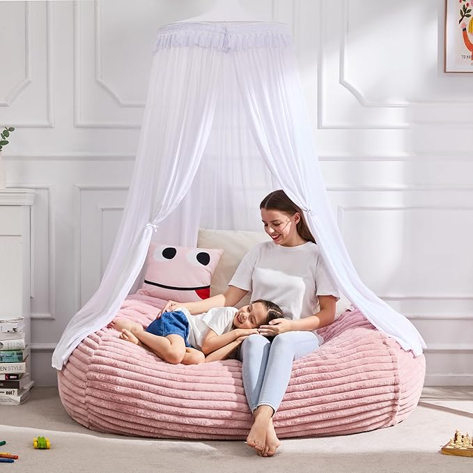 Hobestluk 4FT Bean Bag Chairs Adult Bean Bag with Portable Handle Comfy Large Bean Bag Chair with Removable Cover for Living Room Bedroom or Reading Nook (Stripe Pink, 4FT)