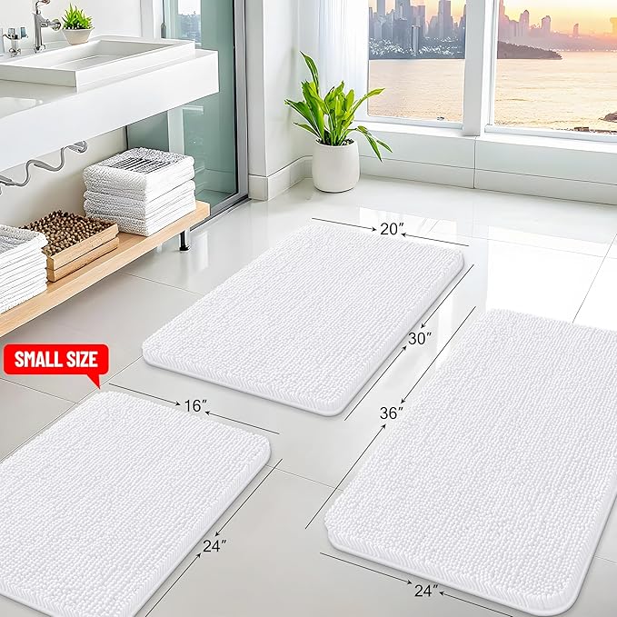 Arotive Bathroom Rugs 70x24, Extra Soft Absorbent Shaggy Chenille Bath Rugs, Machine Washable Rubber Backing Non-Slip Bath Mats for Bathroom Floor Tub and Shower, Home Decor Accessories, White