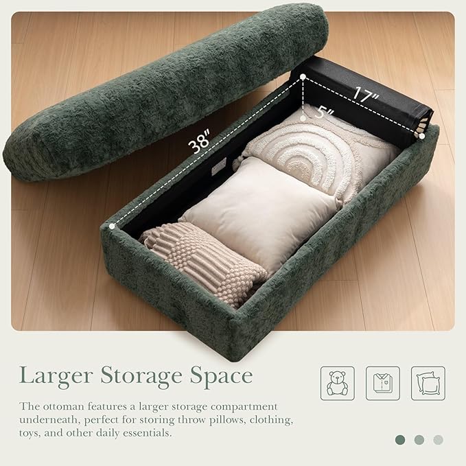 Merax Oversized Sleeper Chair with Storage Armrest & Ottoman, Cup Holders, Cloud Upholstered Chaise Lounge Recliner, Deep Seat Reading Couch Sofa Bed for Living Room Bedroom, Antique Green