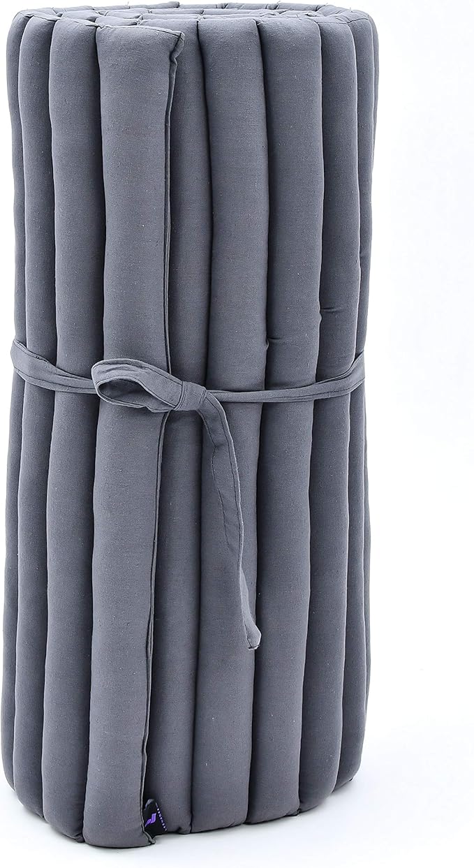 Leewadee - Foldable Floor Mattress - Japanese Roll Up Futon -Trifold Tatami Mat- Guest Floor Bed - Camping Mattress - Thai Massage Mat, Kapok Filled, 75 x 28 inches, Anthracite
