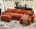 CDCASA 120" Oversized Modular Sectional Sofa, Comfy U-Shaped Cloud Couch w/ 2 Movable Ottoman, 5-Seater Chenille Deep Seat Modern Sofa Couch for Living Room, DIY Combination, Terracotta Orange