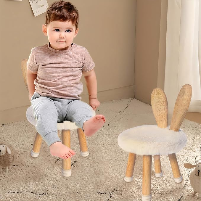XXYOUPIN Wooden Toddler Chair Rabbit Stool Suitable for A Variety of Color Rest Stool for Any Room Decoration Game Room Cute Chair（1pack/Short White）
