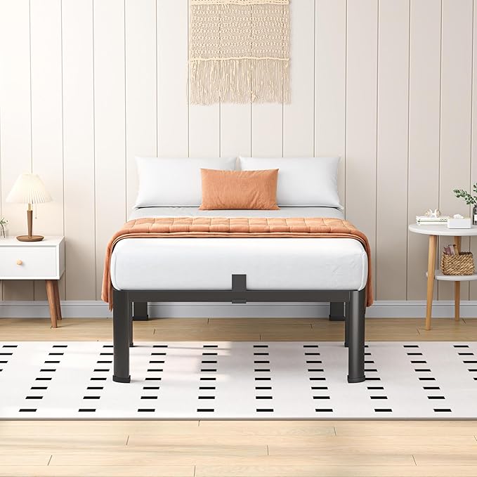 VIPSHOW 18 Inch Twin XL Heavy Duty 3500 lbs Bed Frame with Round-Corner Legs & Anti-Squeak Design – Quick Assembly Metal Platform, No Box Spring Needed