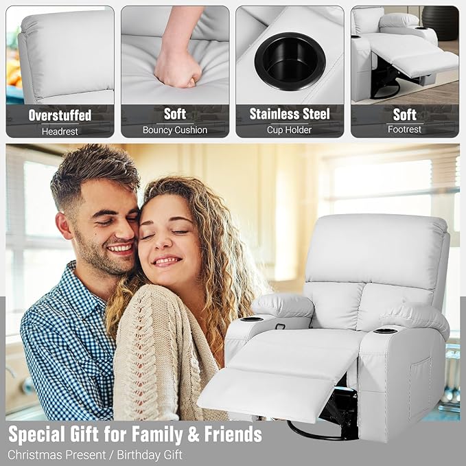 LAFWELL Rocking Recliner Chair, Massage Rocker Recliner Chair with Vibration Massage and Heat, 360° Swivel Recliner Chairs, Living Room, Bedroom, Nursery, RV, Grey