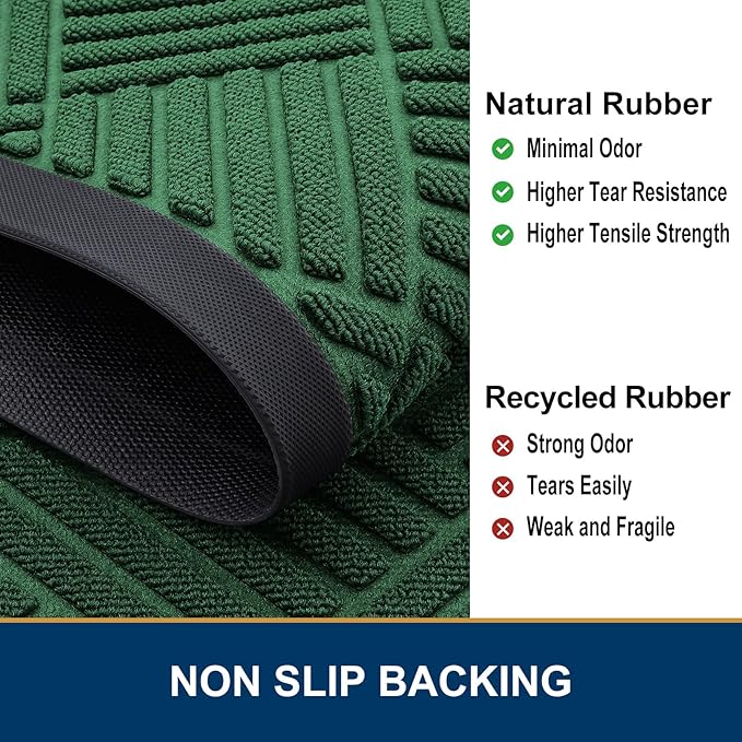 Smiry Front Door Mat Outside Entrance, Heavy Duty Outdoor Indoor Mat, Natural Rubber Doormat, Non Slip, Trap Dirt and Moisture, Easy Clean, Low Profile Patio Porch Entryway Mat, 35x23, Green