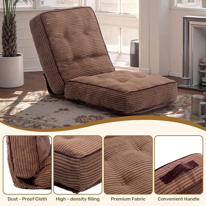 HollyHOME Adjustable Floor Chair, Folding Lazy Sofa Recliner with 5-Position Backrest, Thick Cushion, Detachable Cover & Handle, Comfy Accent Chair for Bedroom, Meditation, Gaming, Coffee