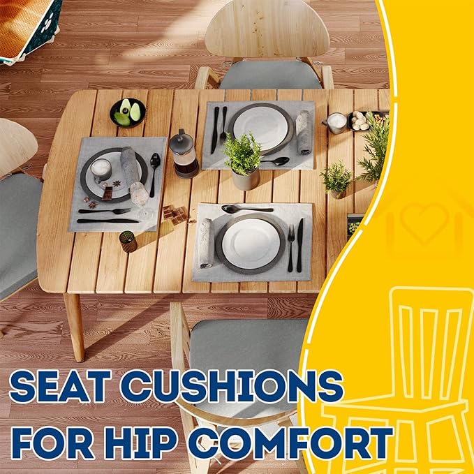 AAAAAcessories D-Shaped Chair Cushions, 2" Thick Dining Chair Pads with Ties and Removable, Machine-Washable Cover, 17" x 16", Set of 4, Gray