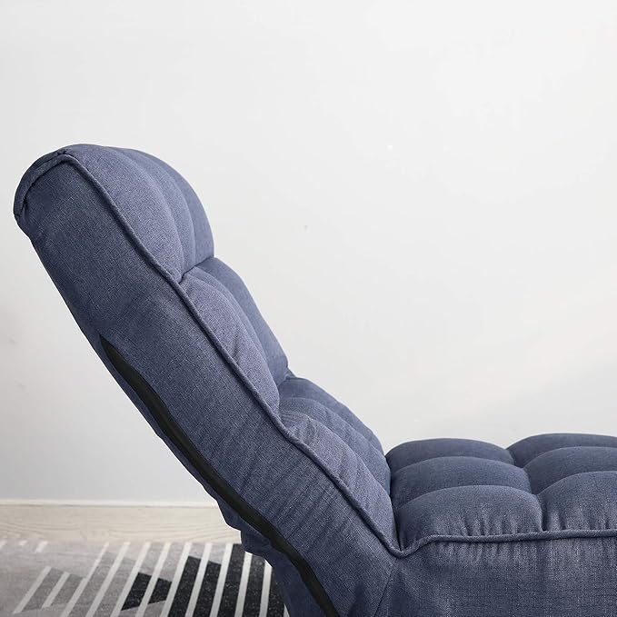 Floor Chair Single Lazy Sofa Leisure Balcony Reclining Japanese Tatami Adjustable Recliner with Ottoman for Living Room, Bedroom, Indoor Use(No Footstool, Navy)