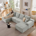 135.4" Cloud Sectional Couch with Ottoman,Modern U-Shaped Cloud Couch with Deep Seat,Comfy Corduroy 4-Seater Sofa,Memory Foam Sofa for Living Room,No Assembly (Gray,Left-Facing Chaise)