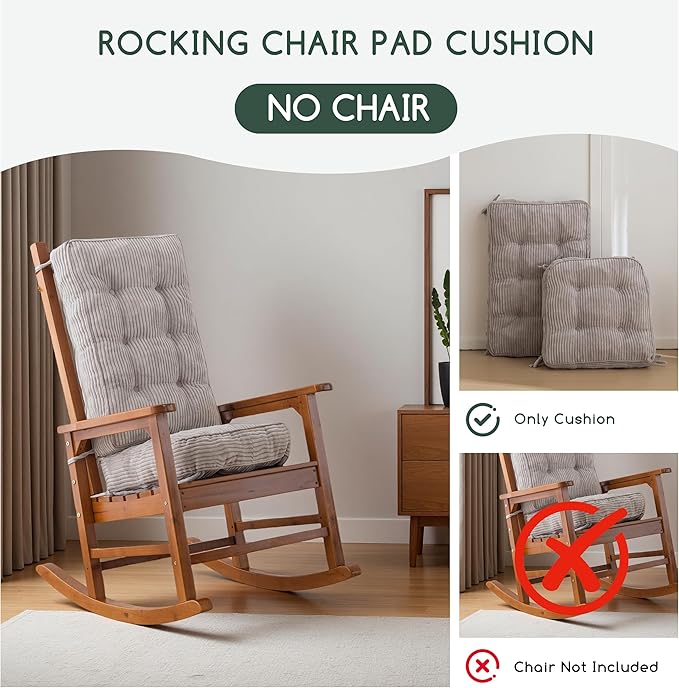 HIGOGOGO Rocking Chair Cushion with Corduroy Cover (Without Chair), 46 x 18 Inch Supportive Cushion, Overstuffed Chair Cushion,Grey