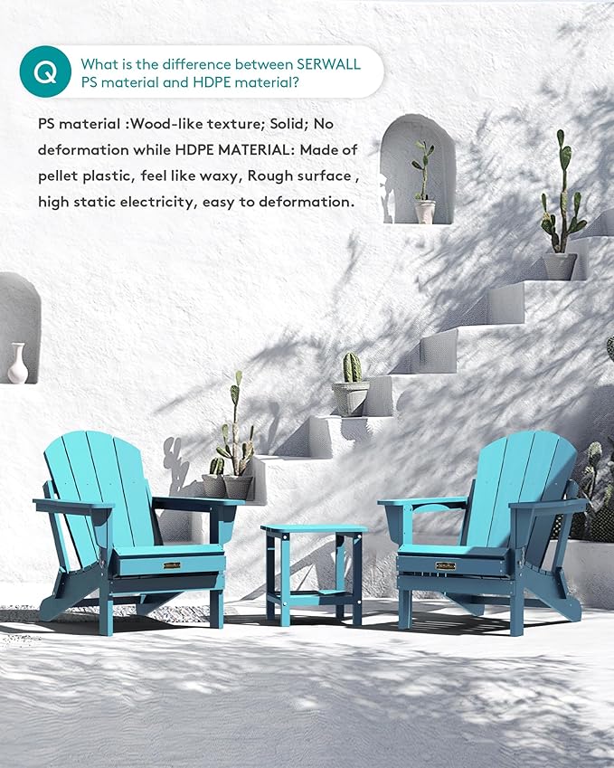 SERWALL Folding Adirondack Chair Weather Resistant Patio Chair Outdoor Chairs Set of 6 Painted Adirondack Chairs - Light Blue