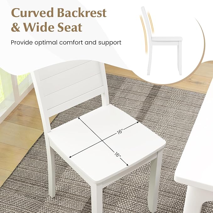 Giantex Wood Dining Chairs Set of 2, Modern Kitchen Chairs w/Rubber Wood Legs, Curved Backrest, Farmhouse Diner Chairs, Wooden Armless Side Chairs for Home Dining, Restaurant, Load 400 LBS, White