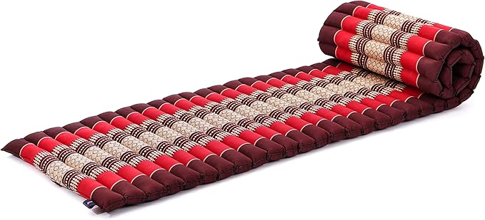 Leewadee - Foldable Floor Mattress - Japanese Roll Up Futon -Trifold Tatami Mat- Guest Floor Bed - Camping Mattress - Thai Massage Mat, Kapok Filled, 75 x 20 inches, Red