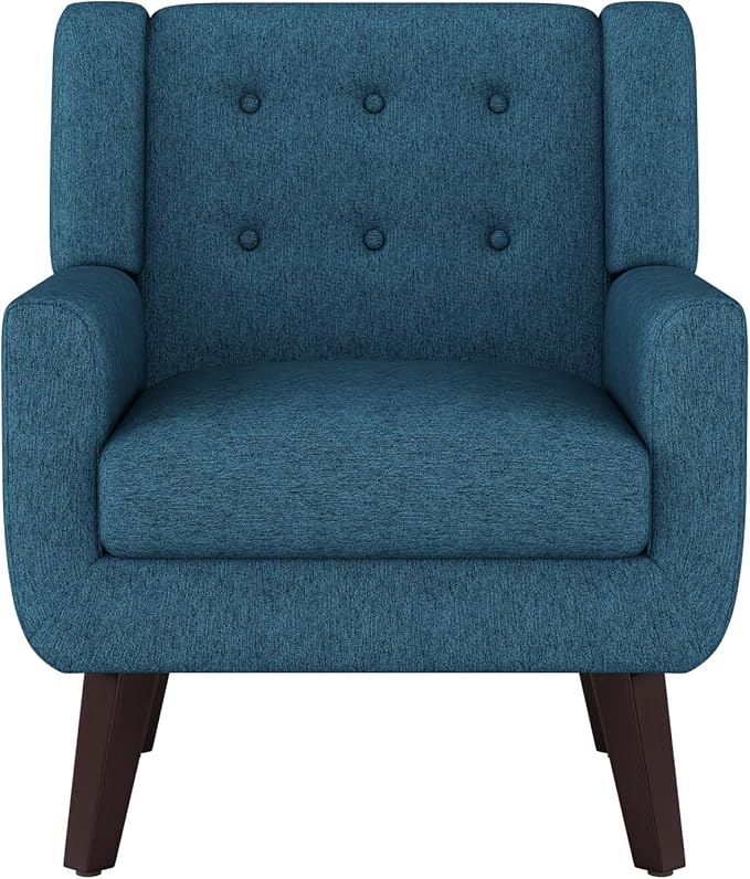 Accent Chairs, Mid-Century Modern Upholstered Living Room Armchair, Comfy Oversized Linen Fabric Single Reading Arm Chair with Tufted Back and Wood Legs for Bedroom, Club (1, Dark Teal)