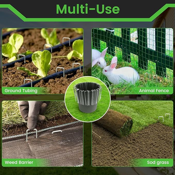 200 Pack 6 Inch Landscape Staples 11 Gauge Heavy Duty Galvanized Garden Stakes, U-Shaped Ground Pins for Weed Barrier Fabric, Drip Irrigation Tubing, Sod, Lawn & Christmas Outdoor Decorations