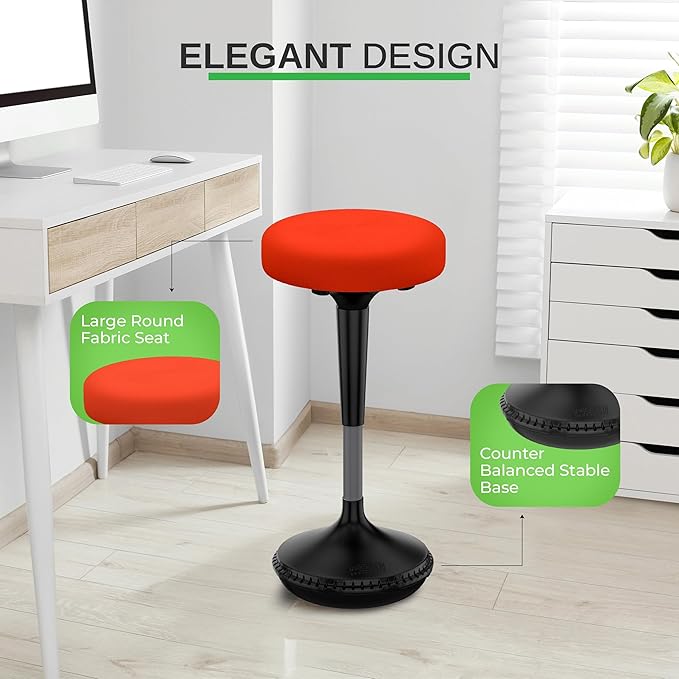 Uncaged Ergonomics Wobble Stool – Height Adjustable (23–33") Ergonomic Standing Desk Chair, Flexible Seating for Office, Classroom, and Active Sitting - Red