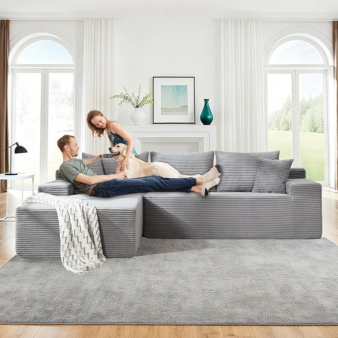 105" Cloud Modular Sectional Couch with L-Shape Chaise, Upholstered Corduroy Couches for Living Room, No Assembly Required Deep Seat Boneless Sofa