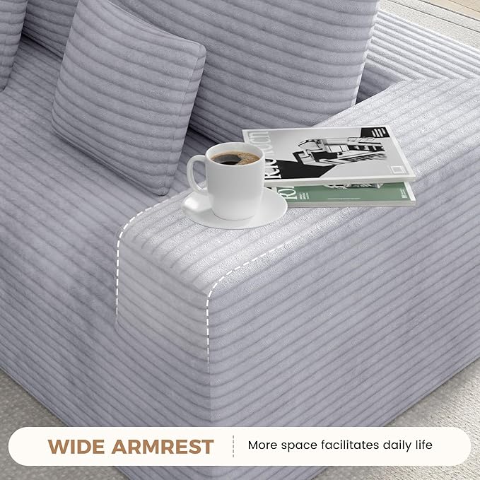 136'' Large Sectional Cloud Couches with Chaise, U Shaped Boneless Sofa Bed with Ottoman, No Assembly Required Deep Seat Modular Lounge for Living Room 4PCS Set, Bedroom(Light Grey)