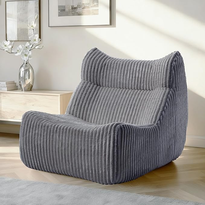 Big Bean Bag Chairs, Lazy Floor Sofa, Fireside Chair for Living Room, Bedroom, Office (Grey, Single Seat)