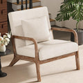ELUCHANG Mid-Century Modern Chair,Accent Chair with Lumbar Pillow,Upholstered Armchair,Linen Fabric Comfy Reading Chair Beige, Linen, New Armrest, Set of 1