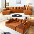145" Oversized Cloud Boneless Sectional Sofa with Chaise, Corduroy U Shaped Modular Couch with Deep Seat, Fixed Frame Comfy Corner Sofa, No Assembly Required (Orange)