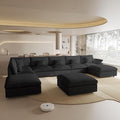 Modular Cloud Sofa, 192" Cloud Sectional Couches with Deep Seat,Down Filled Linen U-Shape 8-Seater Couch with Ottoman for Living Room, Washable Cover, Wide Armrest in Black