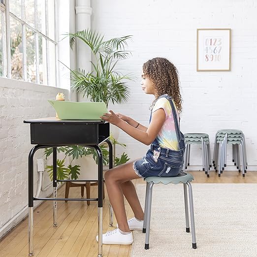 ECR4Kids Daisy Stackable Stool Set, Flexible Seating, Light Grey, 8-Piece