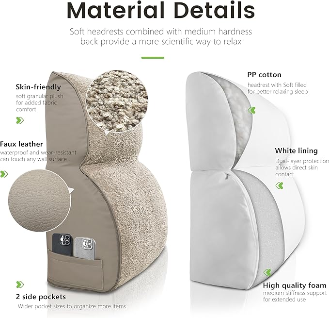 LELEFIDO Reading Pillow for Sitting in Bed, Back Support Pillow for Adults, Backrest Cushion with Lumbar Support for Reading, Gaming, Resting & Watching TV on Bed, Couch or Floor