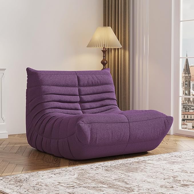 Bean Bag Chair, Fireside Chair, Large Bean Bag Chair for Adults, Bean Bag Chairs for Teens with High-Resilience Foam, Non-Slip Base Floor Lounge Sofa,Living Room (Purple, Single)