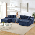 134" Modular Cloud Sectional Sleeper Sofa Couch for Living Room, U Shaped 6 Seat Sofa with 2 Storage Pockets, 2 Pillows & 2 Cup Holders, No Assembly Required (Blue)