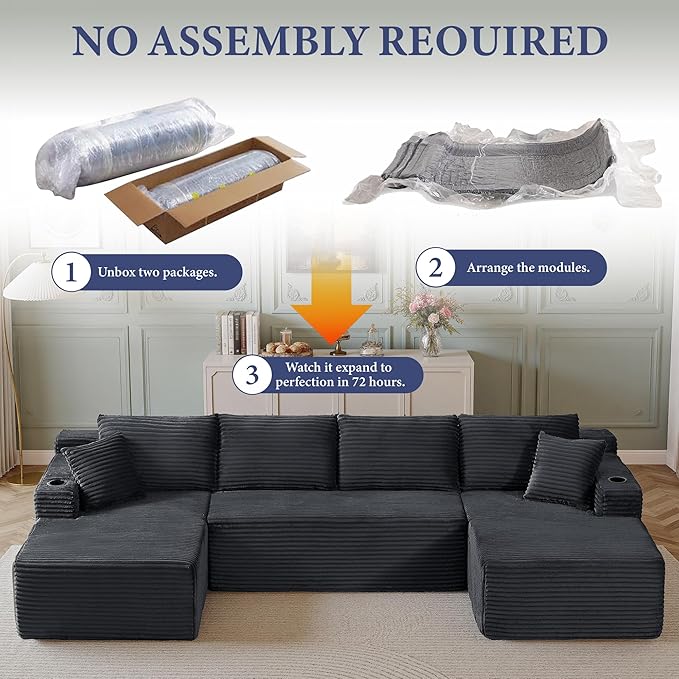 133" Sectional Couches for Living Room Cloud Couch Sofa with L-Shape Upholstered Boneless Couchs Modern Modular Sectional Couch with Chaise (Dark Grey, 133" W+U Facing Chaise)