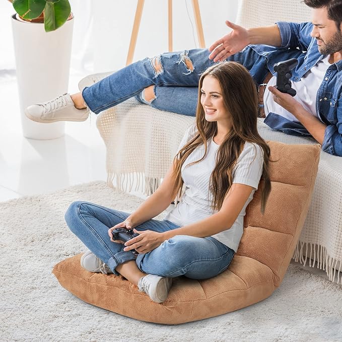 GORELAX Memory Foam Floor Chair, 14-Poistion Adjustable Reading Gaming Chair Recliner, Folding Cushioned Meditation Chair with Back Support, Padded Lazy Sofa for Adults, Kids