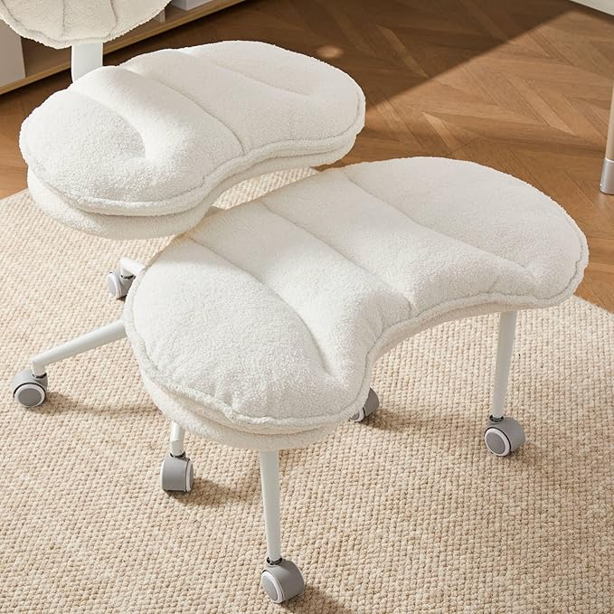 Cross Legged Chair with Footrest, Plus Size Criss Cross Office Chair with Memory Foam Cushion, Armless Swivel Desk Chair with Wheels, Cozy Active Sitting Chair for Home Office & Bedroom,Teddy Fleece