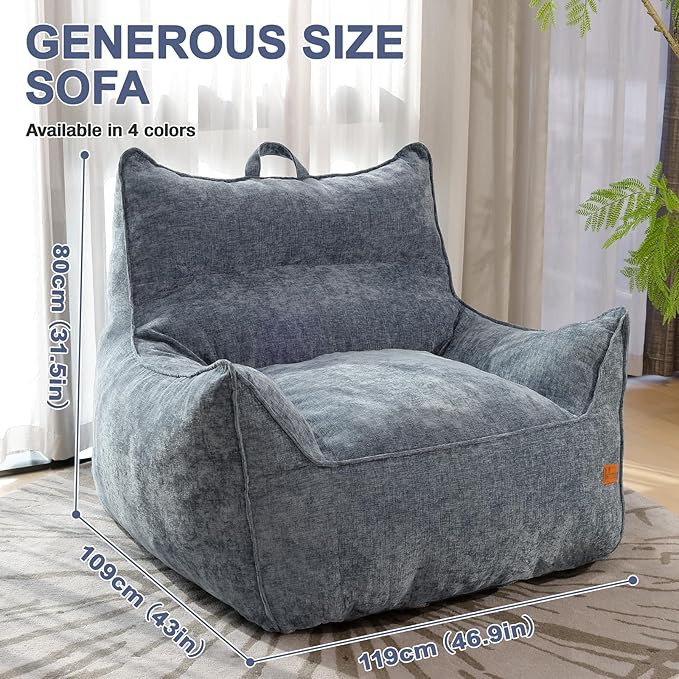 Giant Bean Bag Chair, Beanbag Chairs for Adults, Teens & Kids, Comfy Sofa Chair with Handle & Filling for Living Room, Reading & Gaming, Non-Slip(Bule-XL)