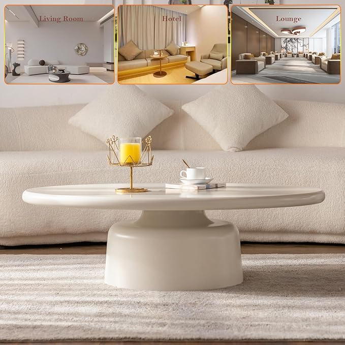45.67" Cream Style Coffee Table with Stable Fiberglass Table Legs, Oval E1 Density Board Tabletop - Smooth Fininsh, for Small Space (Oval 45.67in)