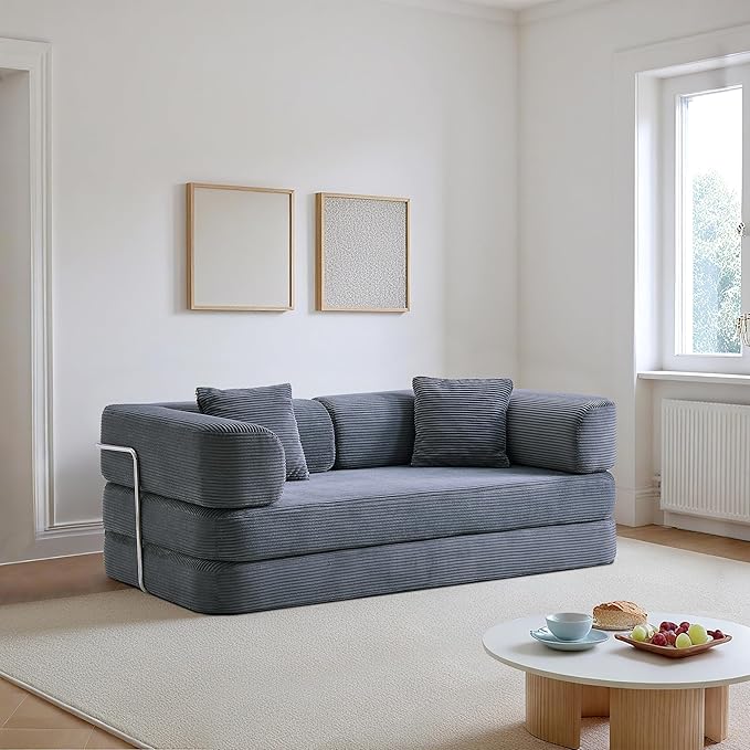 KEIKI 75" Modern Floor Sofa Bed with Convertible Blanket Pillow,Enhanced Frame Stability,Compressed Couch for Bedroom