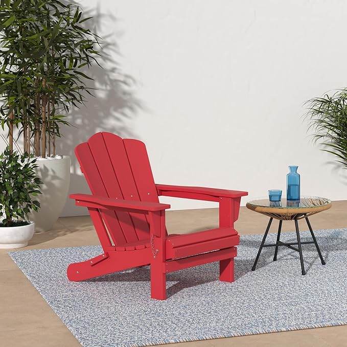 KINGYES Folding Adirondack Chair Set of 2, HDPE All-Weather Folding Adirondack Chair, Light Red