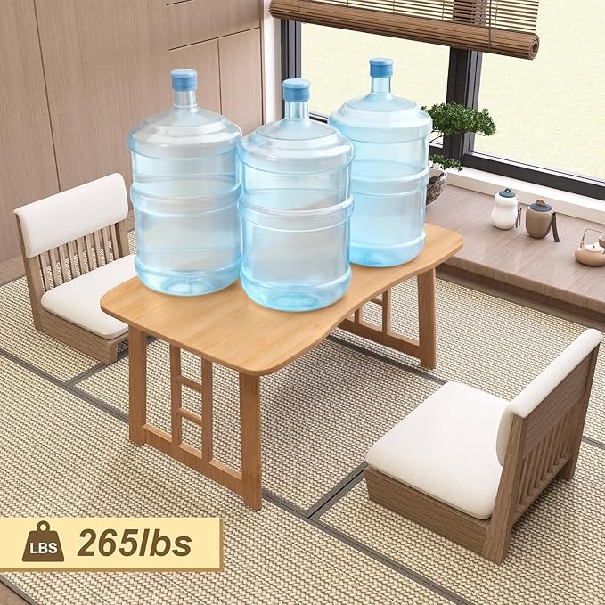 Japanese Folding Coffee Table,Bamboo Foldable Low Table for Sitting On Floor,Collapsible Floor Tea Tables,Portable Meditation Table for Tatami Living Room Bay Window Office Apartment (Wood color)