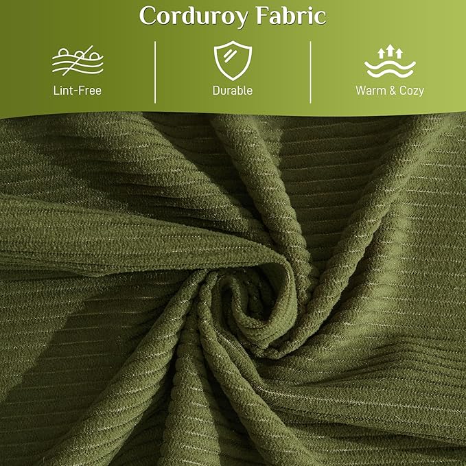 DAMAIFROM 157" Convertible Sleeper Sofa Bed Set with Pillow, 4-in-1 Corduroy Folding Mattress Boneless Couch with Fixed-Shape Frame, Fold Out Floor Sofa Cama Lounge Couch for Living Room, Olive Green