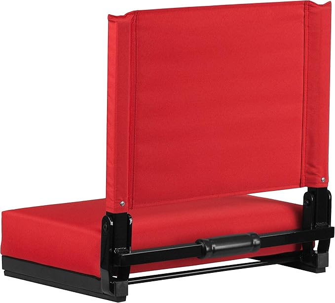 Flash Furniture Grandstand Portable Stadium Seats for Bleachers or Benches, Folding Padded Stadium Chairs with Handle, Pack of 2, 500 lb. Weight Capacity, Red