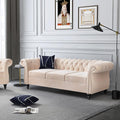 QHITTY Accent Large Sofa, Chesterfield Couch 3 Seater Modern Velvet Couch Upholstered Sofa with Tufted Back for Living Room Furniture (Beige)