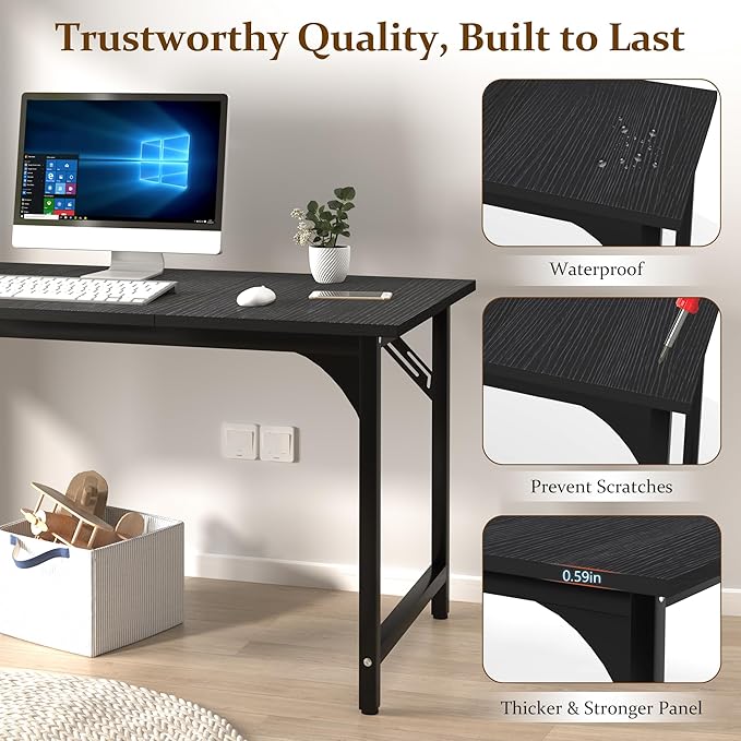 47 X 23.6 inch Computer Desk, Office Desk with Deeper & Thicker Desktop, Modern Simple Study Table with Sturdy Metal Frame & Large Legroom, Study Writing Work Desk for Home Office, Bedroom