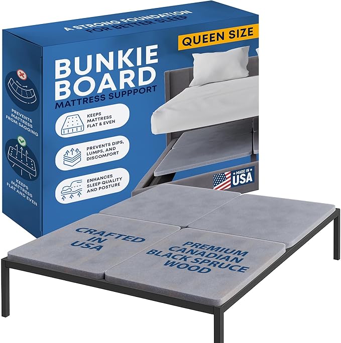 Greaton, Premium 38mm Split Wood Bunkie Board for Queen Size Bed - 4-Piece Under Mattress Support Board, Fully Assembled, Fabric Ventilation Cover - Replaces Wooden Slats or Box Spring for Bed Frames