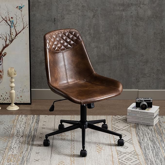 DUHOME Modern PU Leather Office Chair Desk Chair Swivel Computer Chair Dark Brown