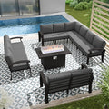 RTDTD Aluminum Outdoor Patio Furniture Set,11 Seats Patio Conversation Sets with 45" Propane Fire Pit Table,Metal Patio Sectional Furniture Set with 5.1" Thickened Cushions,Grey