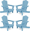 KINGYES Folding Adirondack Chair Set of 4, HDPE All-Weather Folding Adirondack Chair, Light Blue