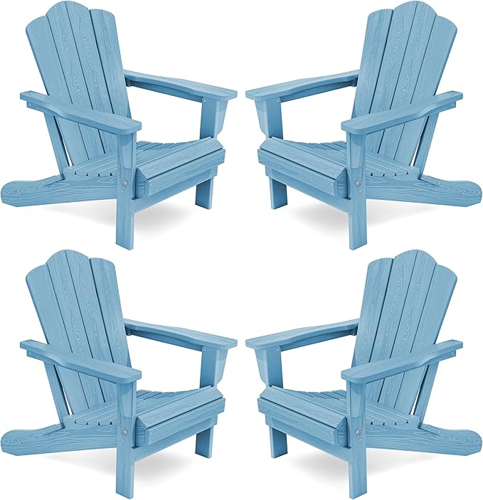 KINGYES Folding Adirondack Chair Set of 4, HDPE All-Weather Folding Adirondack Chair, Light Blue