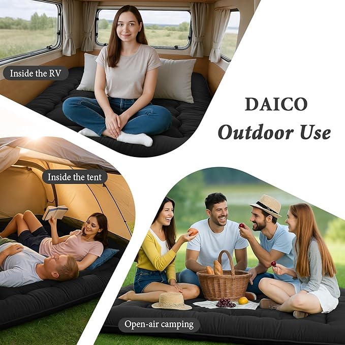 DAICO Japanese Floor Mattress, 4'' Thicken Futon Mattress Tatami Mat, Sleeping Pad Foldable Roll Up Mat for Camping and Guest Room, Queen Size 60''*80'', Black